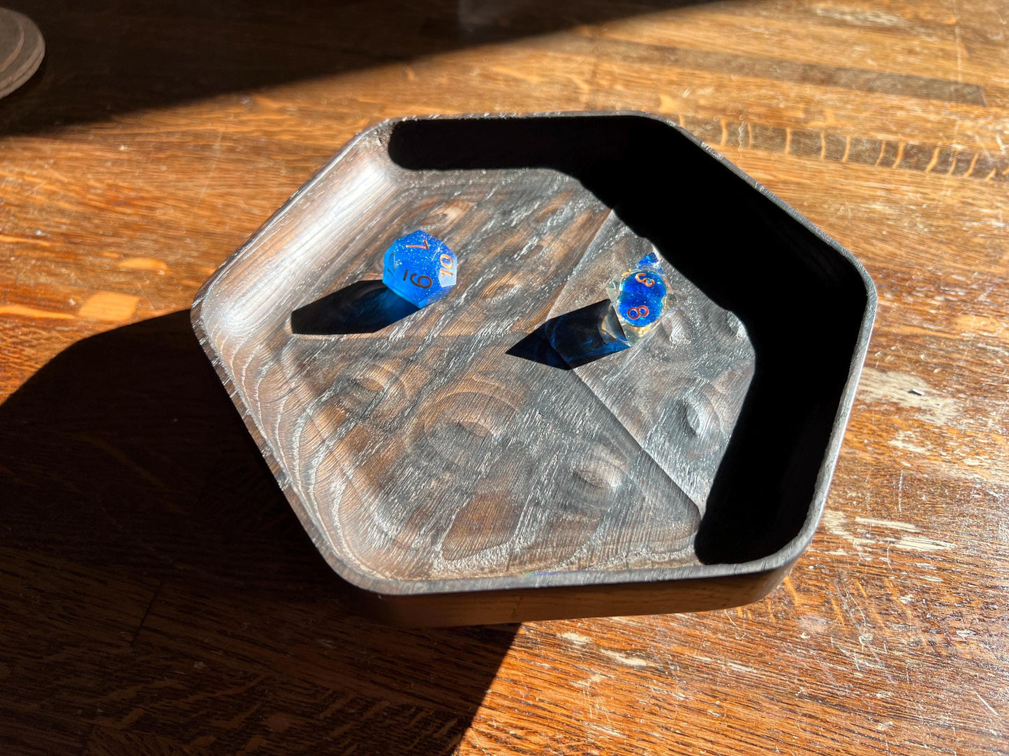 Luxury Smoked Oak Dice Tray - D6 Die-Shaped Wooden Tray with Carved Faces for Board Games