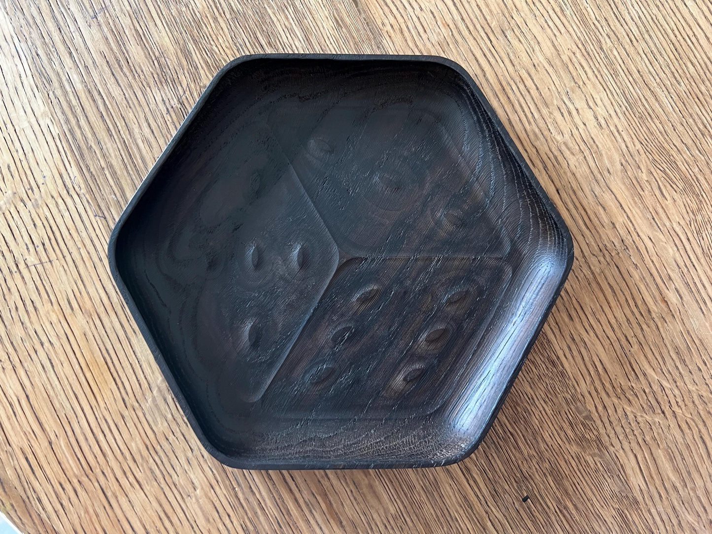 Luxury Smoked Oak Dice Tray - D6 Die-Shaped Wooden Tray with Carved Faces for Board Games