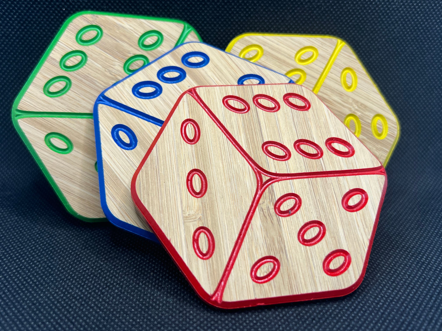 Premium Dice Coasters - Bamboo with colored edges, set of 4