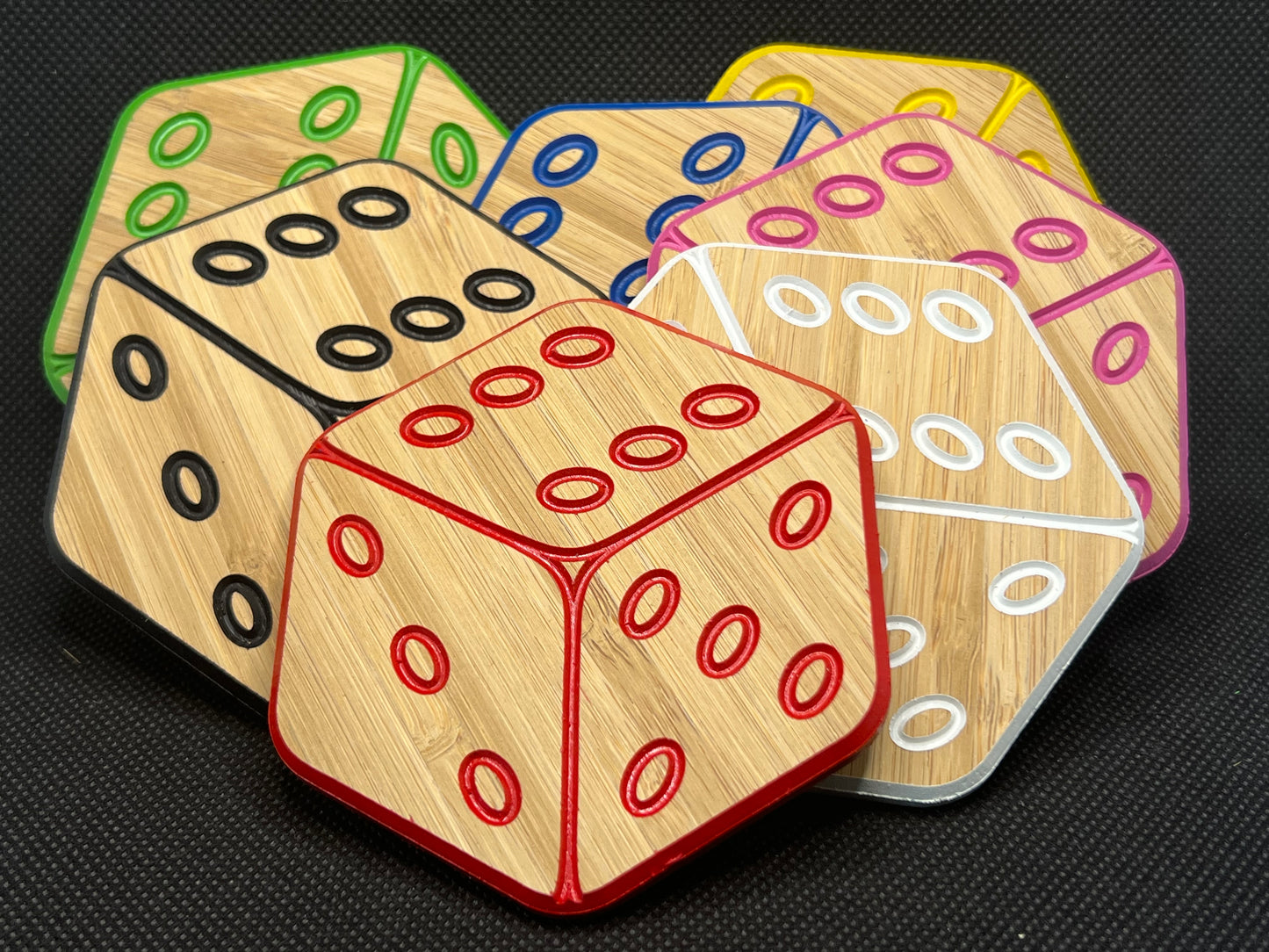 Premium Bamboo Coasters - in shape of Dice, set of 6