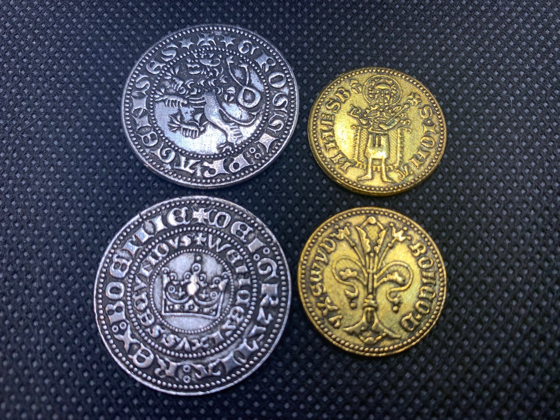 15th-Century Replica Metal Coins for Pax: Renaissance – Set of 36 Durable Zinc Alloy Coins in Silver and Gold