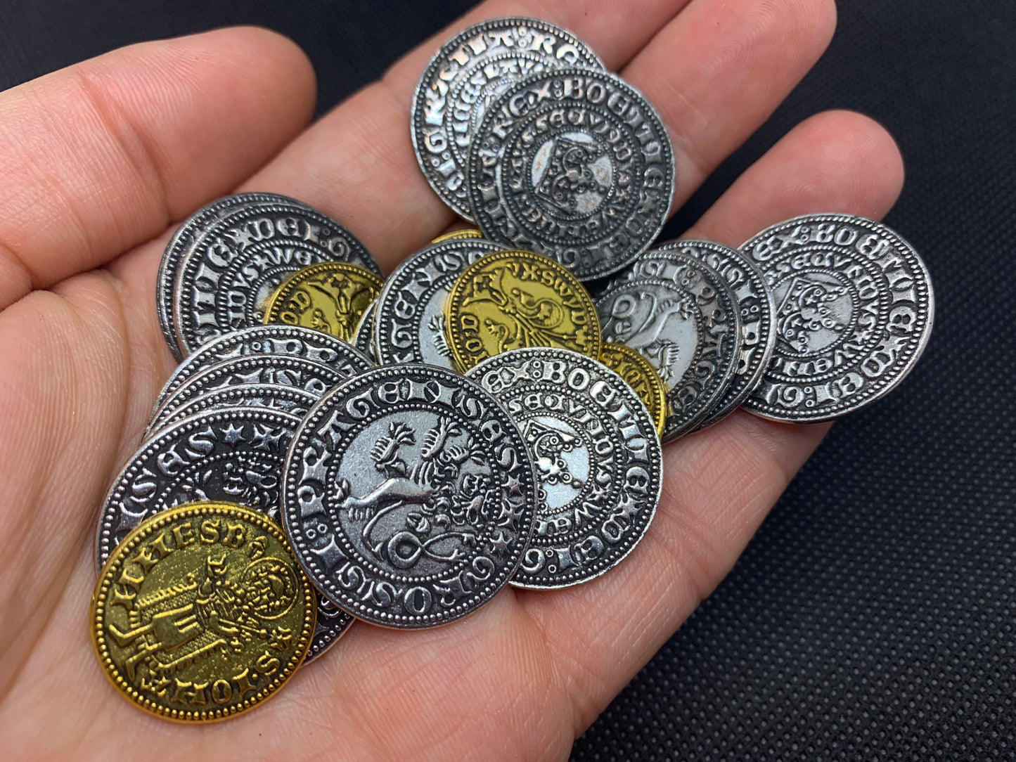 15th-Century Replica Metal Coins for Pax: Renaissance – Set of 36 Durable Zinc Alloy Coins in Silver and Gold