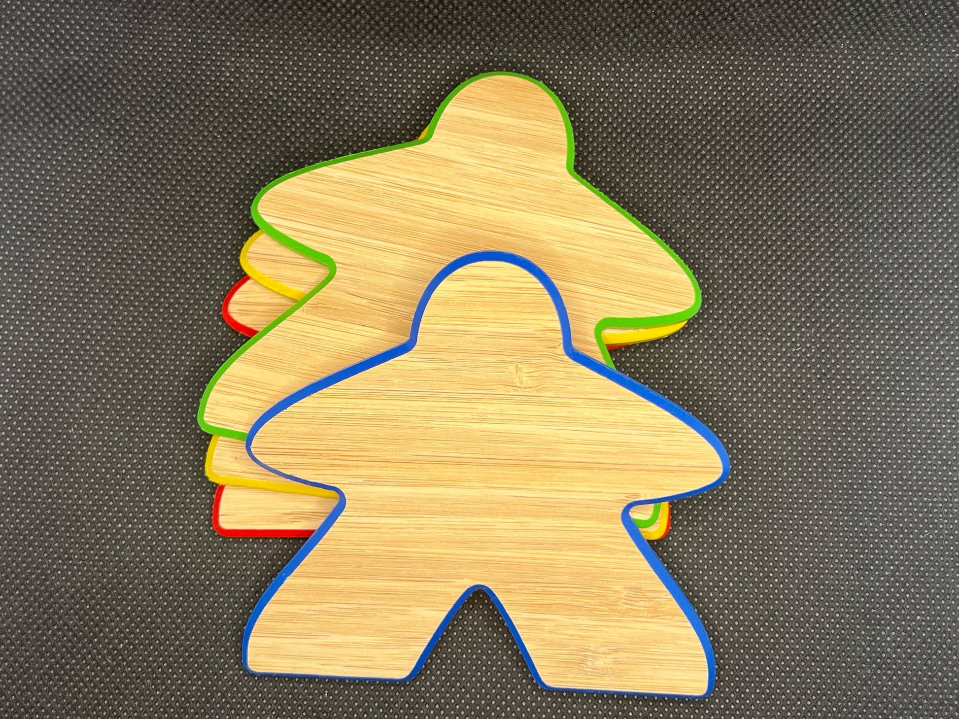 Premium Meeple Coasters - Bamboo with colored edges, set of 4