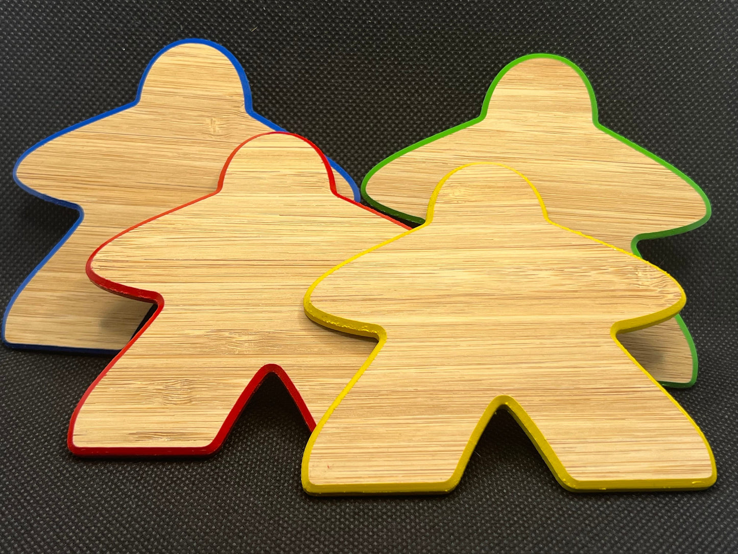 Premium Meeple Coasters - Bamboo with colored edges, set of 4