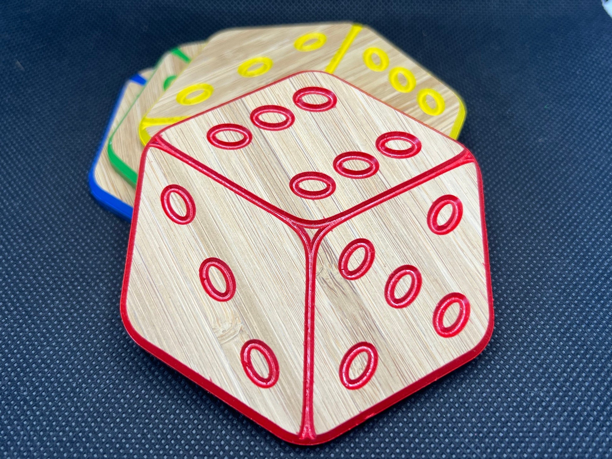 Premium Dice Coasters - Bamboo with colored edges, set of 4