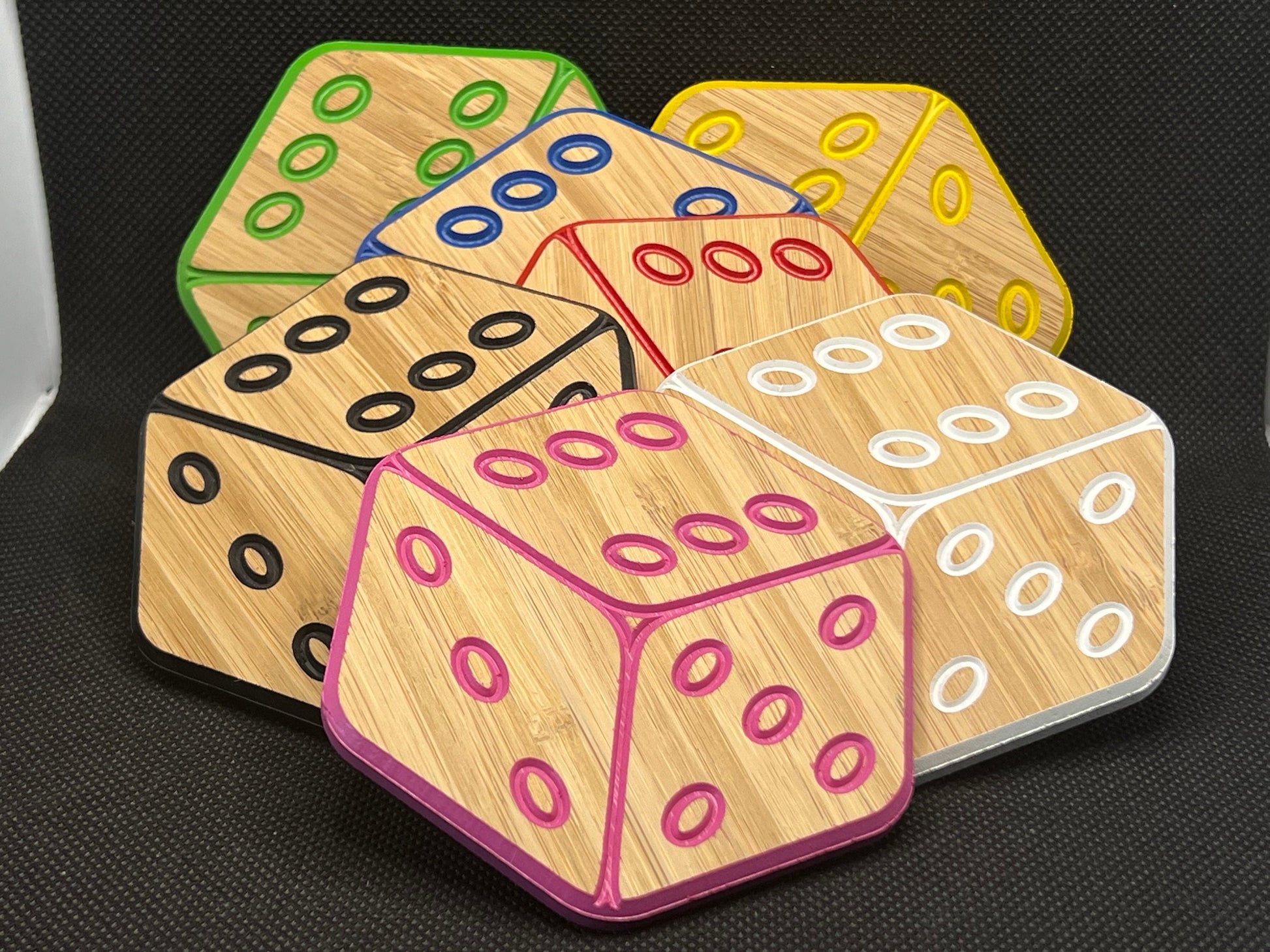 Premium D6 Coasters - Bamboo with colored edges