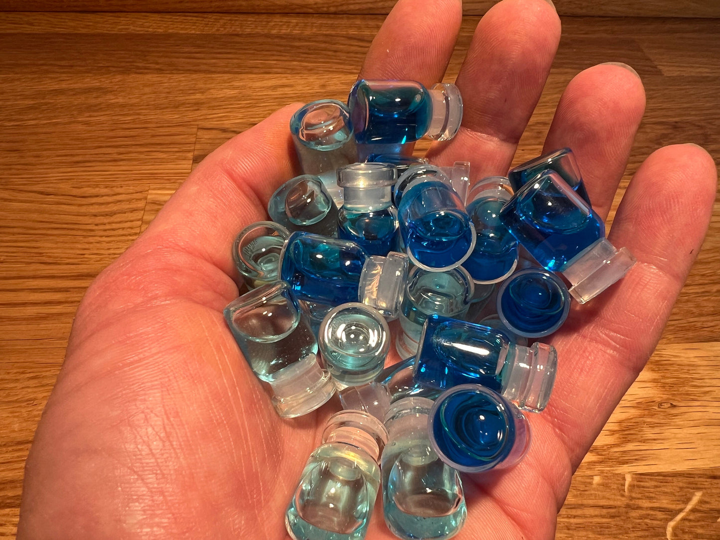 Premium Anachrony water tokens. Glass jars with colored water