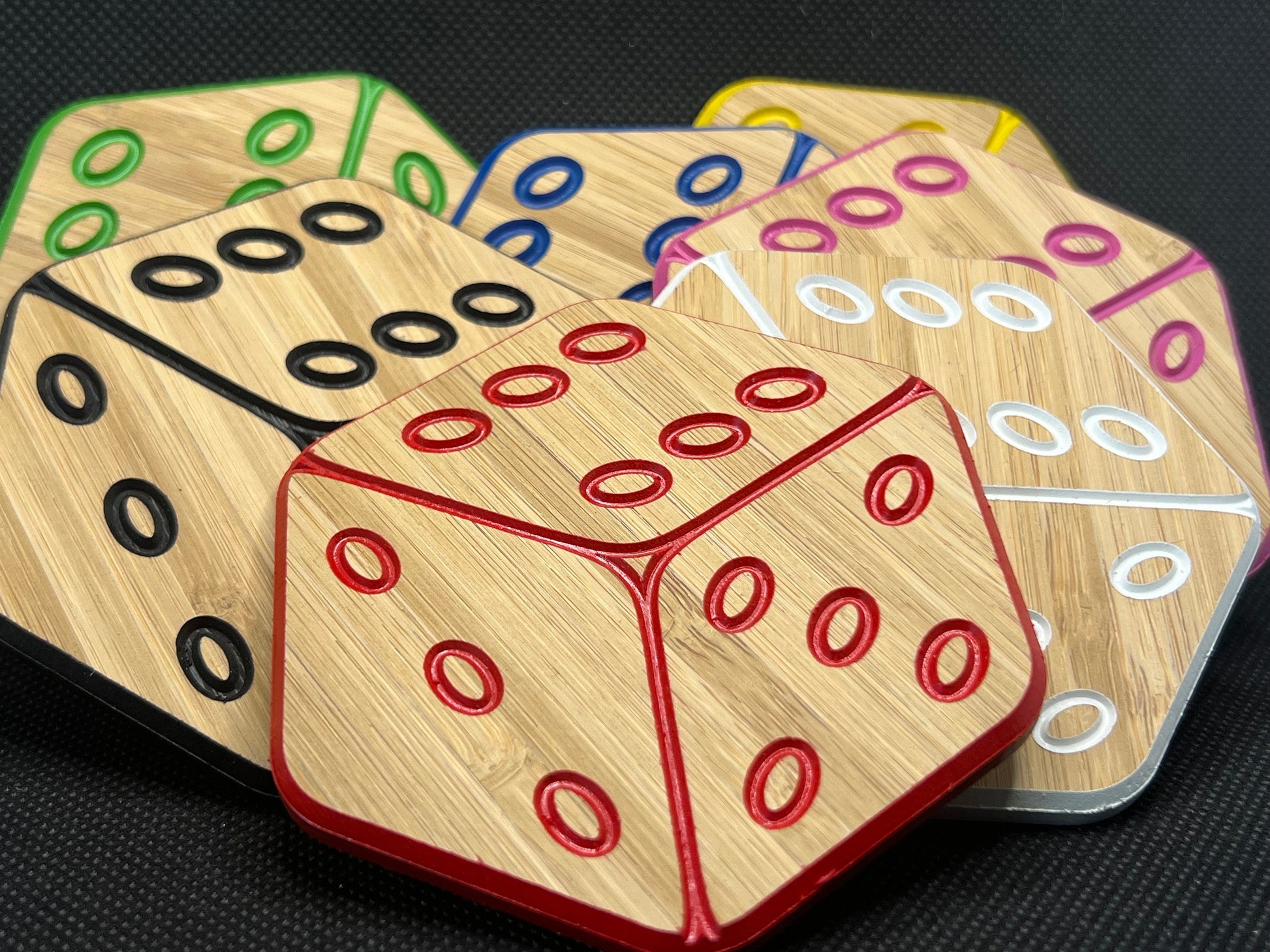 Premium Bamboo Coasters - in shape of Dice, set of 6