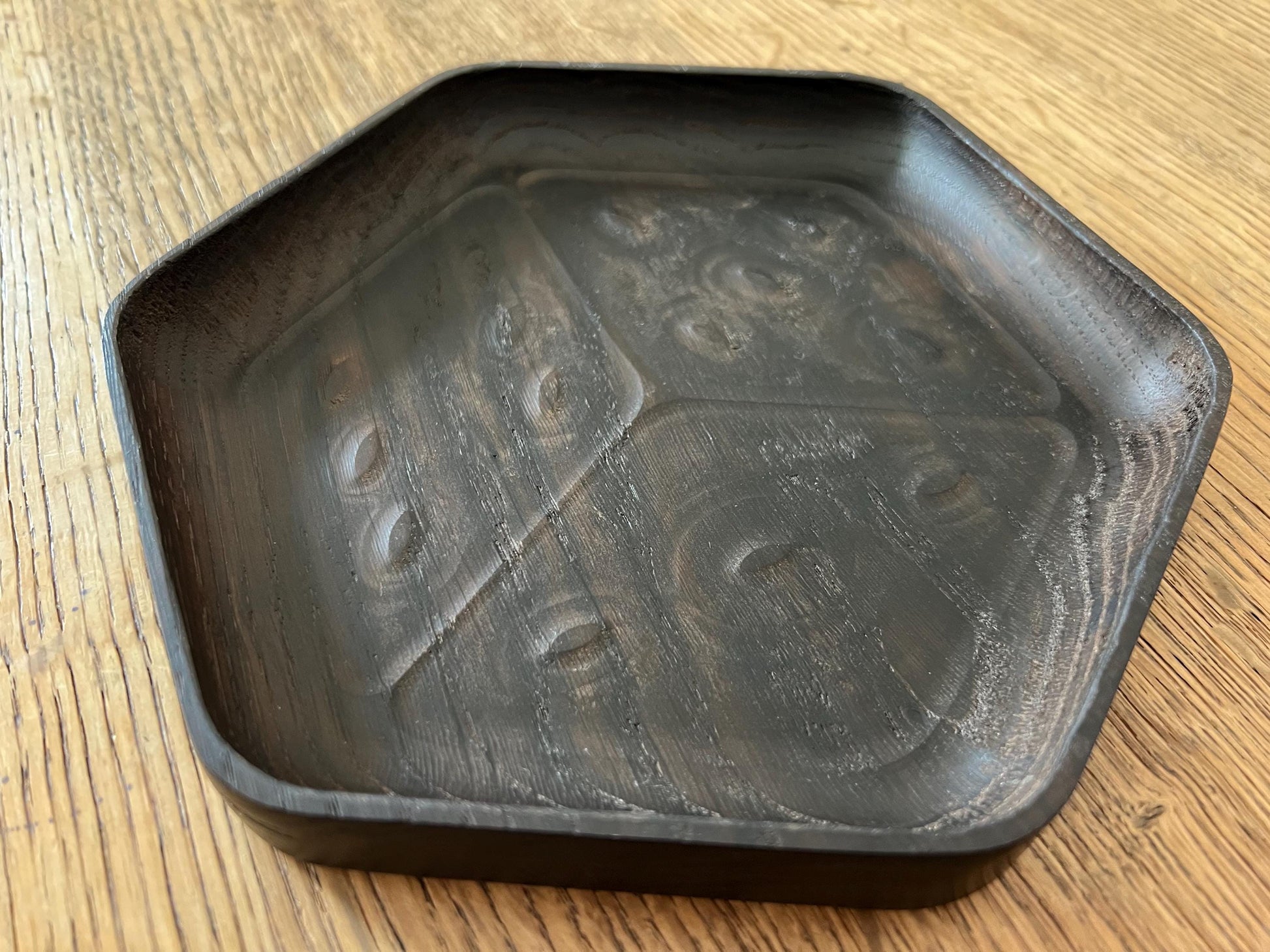 Luxury Smoked Oak Dice Tray - D6 Die-Shaped Wooden Tray with Carved Faces for Board Games