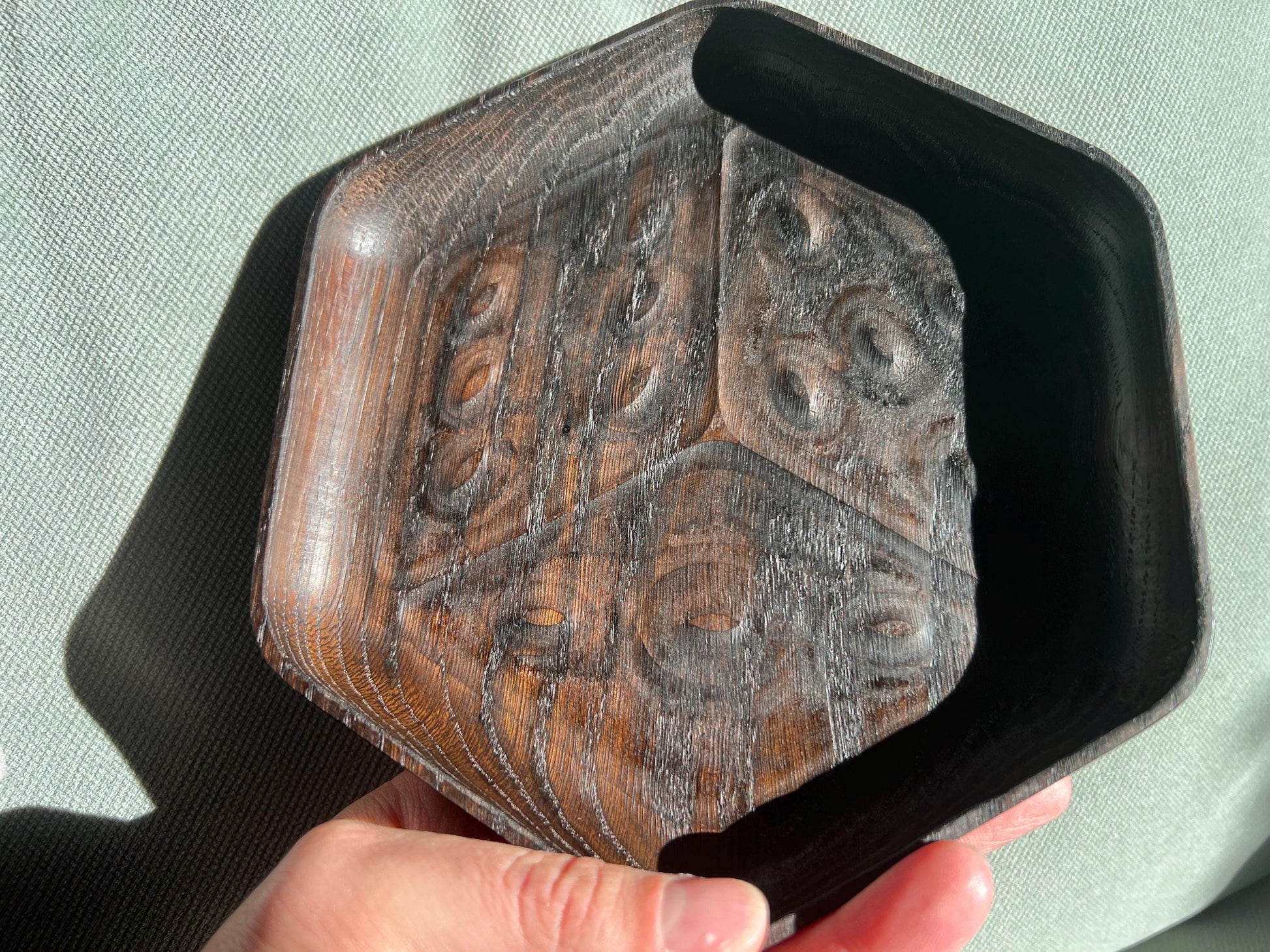 Luxury Smoked Oak Dice Tray - D6 Die-Shaped Wooden Tray with Carved Faces for Board Games
