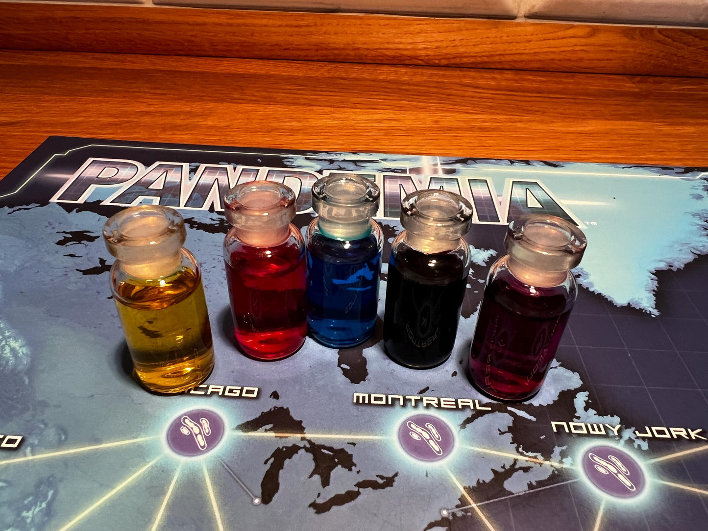 Pandemic Cure Markers - Set of 5 Durable Glass Bottles with Colored Liquid for Board Game Upgrade